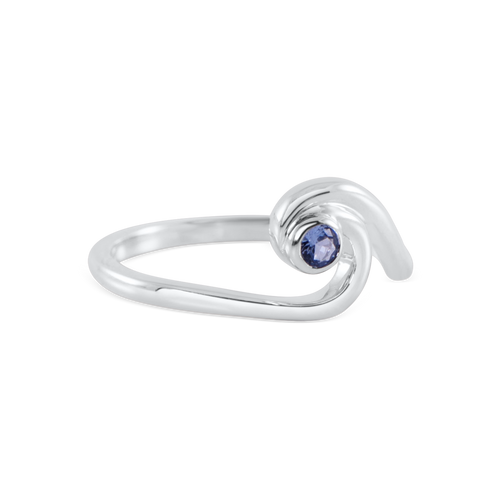 Ladies Smooth Band Wave Ring from Nau-T-Girl in Silver with Blue Imitation Stone