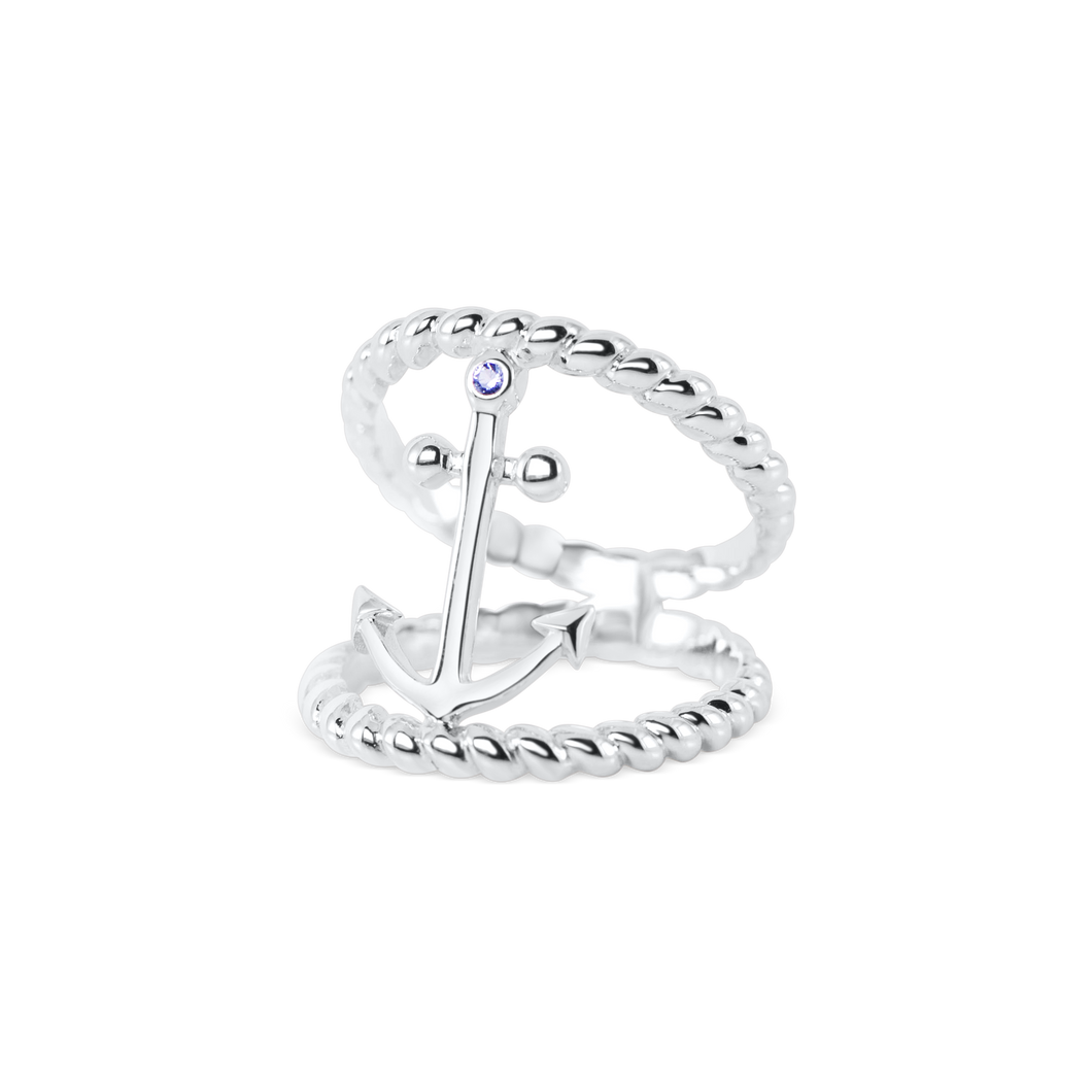 Ladies' Silver Anchor Double Rope Ring from Nau-T-Girl