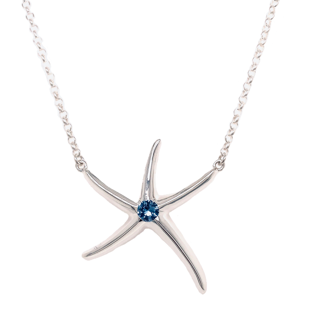 Ladies Starfish Necklace from Nau-T-Girl in Silver with Blue Imitation Stone