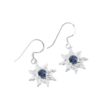 Ladies 3/4"  on Wire Sun Dangle Earrings from Nau-T-Girl in Silver with Blue Imitation Stone