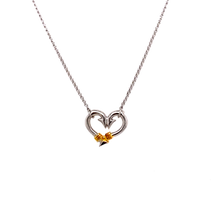 Ladies Hook Heart Necklace Mini from Nau-T-Girl  in Silver with Gold Accent and Imitation Blue Stone
