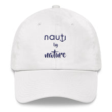 Mens "NAUTI by Nature" Anchor Baseball Cap in White with Navy Embroidery