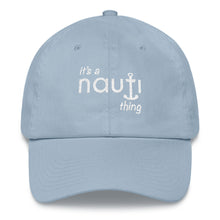 Ladies "it's a NAUTI thing" Anchor Baseball Cap in Light Pink or Sky Blue with White Embroidery