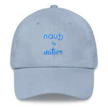 Unisex "NAUTI by Nature" Anchor Baseball Cap in White or Sky Blue with Blue Embroidery