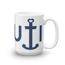 "NAUTI Girl" 11 oz. or 15 oz. Ceramic Mug in White with Blue Anchor Logo