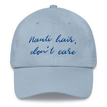 Ladies "Nauti Hair, Don't Care" Baseball Cap in Snow White or Sky Blue with Blue Embroidery