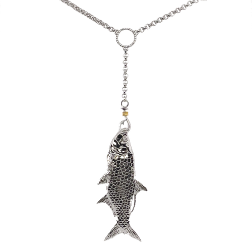 Ladies Tarpon Lariat Necklace from Nau-T-Girl in Silver with Gold Plated Wrap