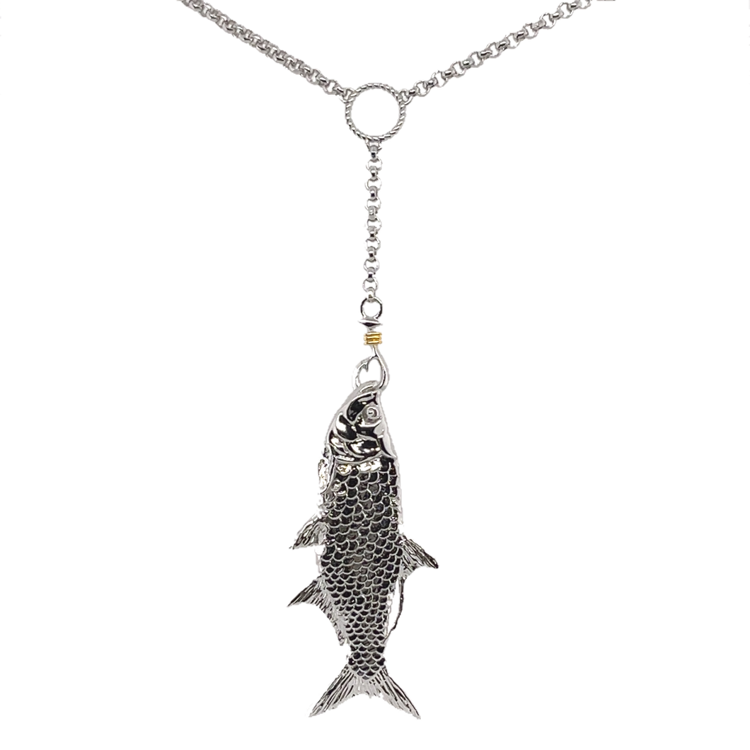 Ladies Tarpon Lariat Necklace from Nau-T-Girl in Silver with Gold Plated Wrap