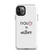 "NAUTI BY NATURE" Tough iPhone Case in white with black logo and red anchor