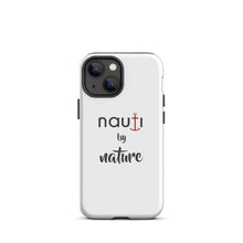 "NAUTI BY NATURE" Tough iPhone Case in white with black logo and red anchor
