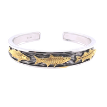 Mens Triple Catch Cuff Bracelet from Nau-T-Girl in Silver with Gold Accent
