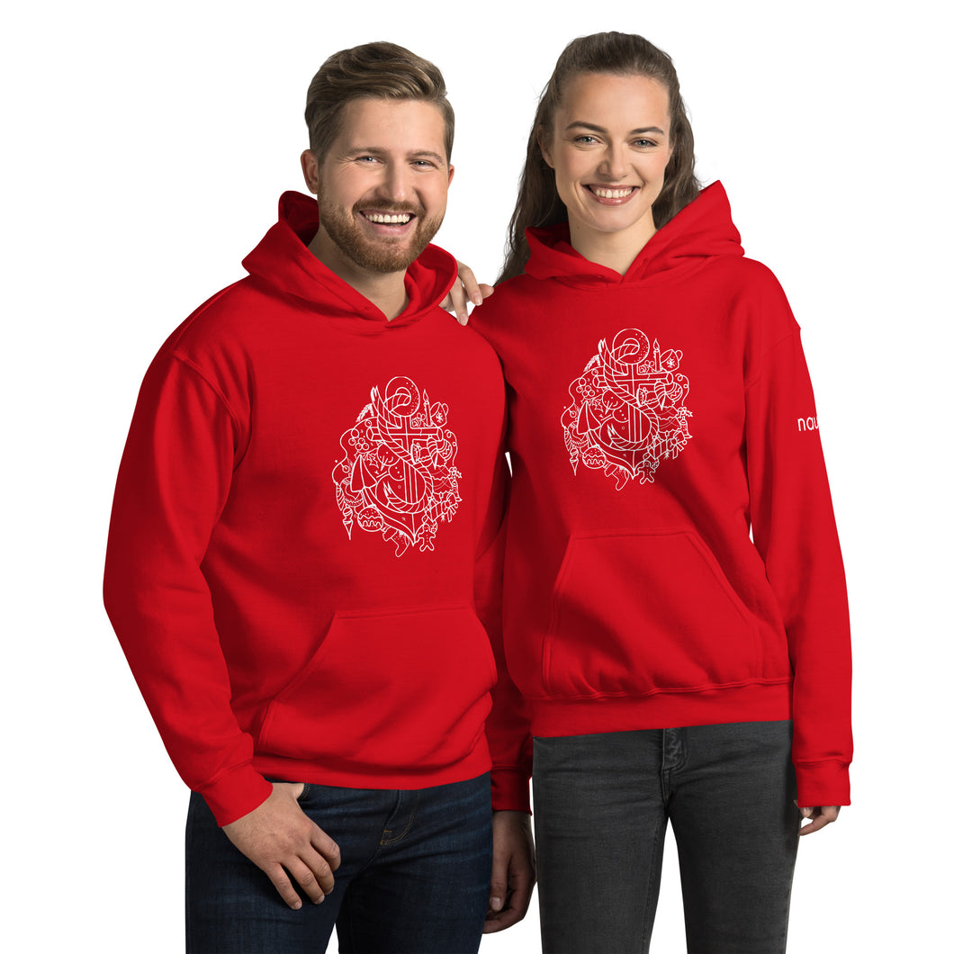 Unisex Limited Edition Nauti Xmas Festive Anchor Hoodie In Indigo Blue or Red