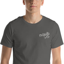 Men's "NAUTI Guys" T-shirt in Black Heather, Navy, Asphalt and Ocean Blue